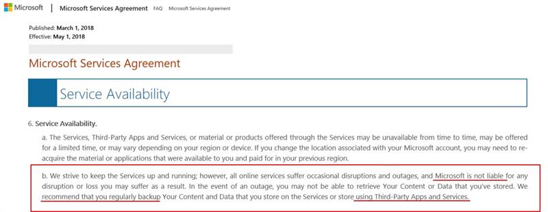 Microsoft Service Agreement Snapshot