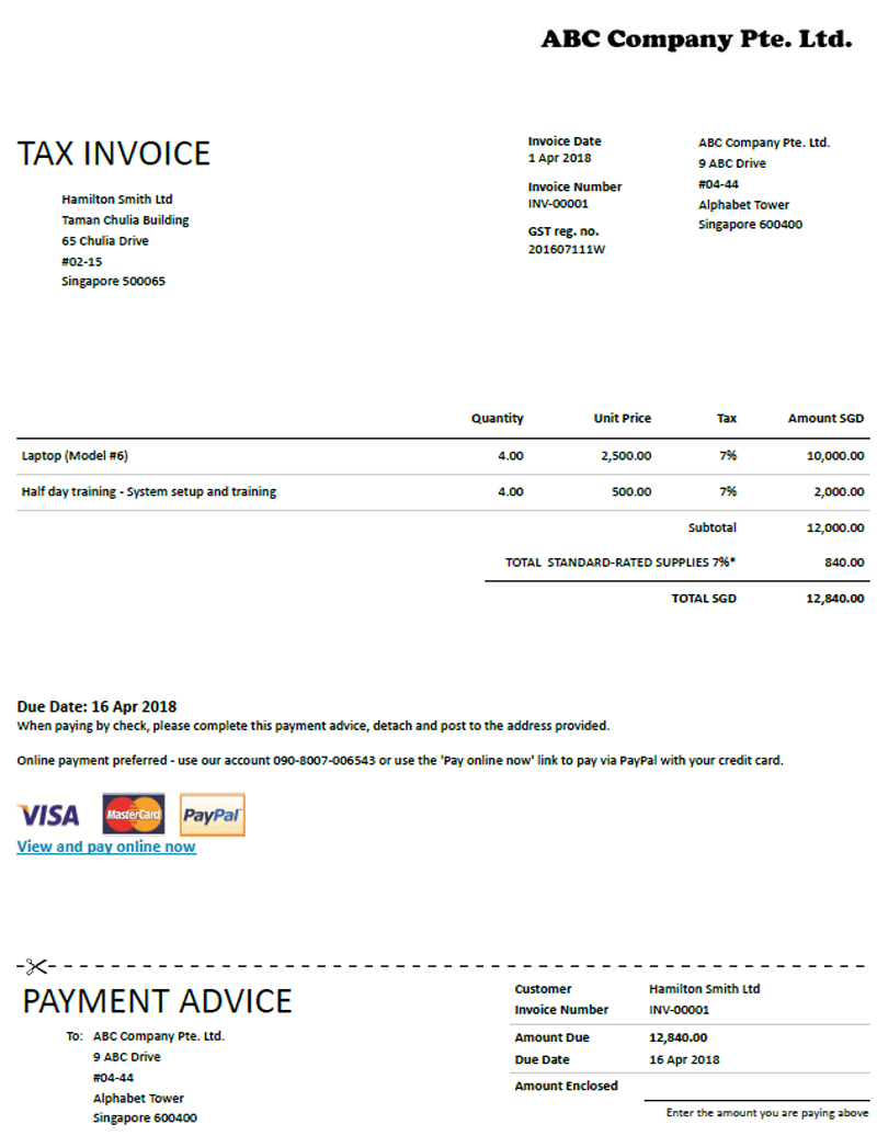 Example of an invoice generated by Xero Cloud Accounting Solutions